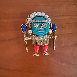 Kenneth Jay Lane  gold-tone brooche with colored faux stones. Vintage.